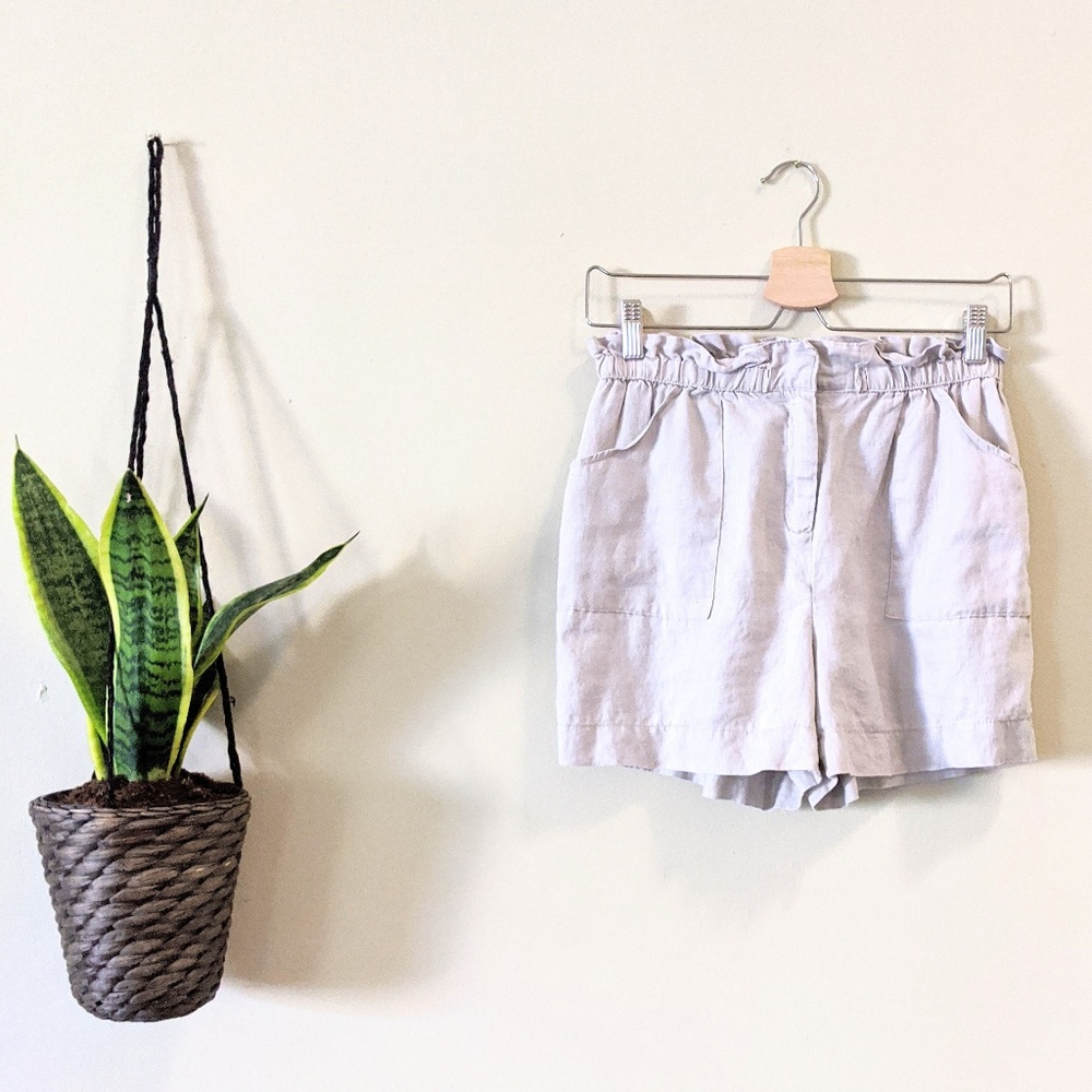 Anthropologie Tan Linen Paperbag Waist Shorts